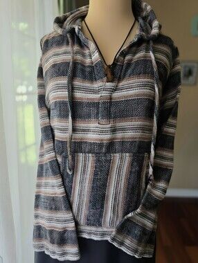 Roxy Womens Med Baja Hoodie Cotton Striped Surf Beach Pullover Kangaroo Pocket